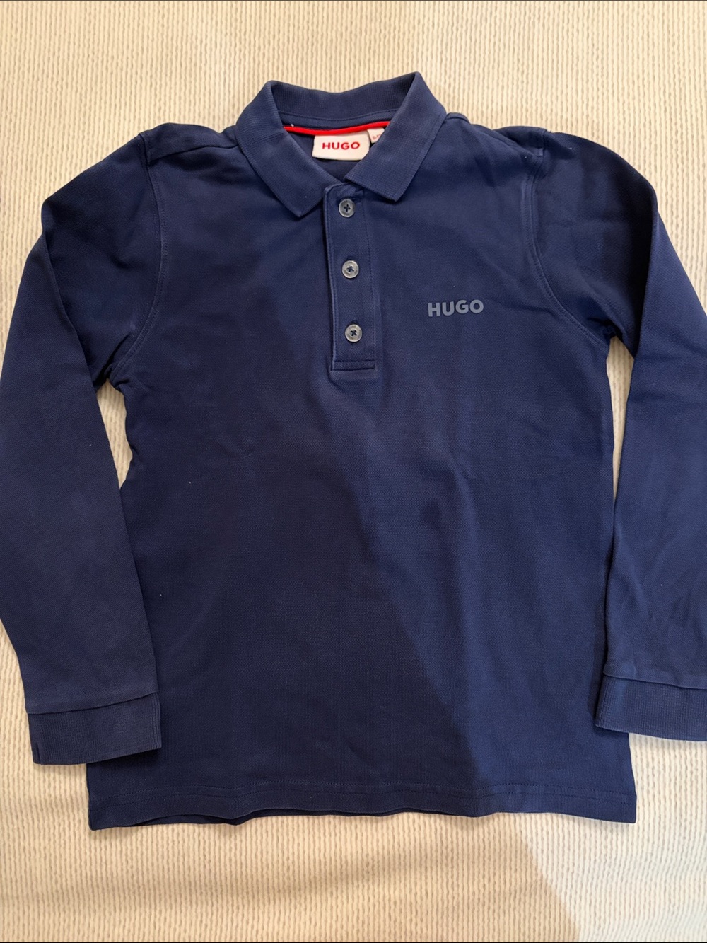 HUGO Navy Long-Sleeve Polo with Subtle Logo